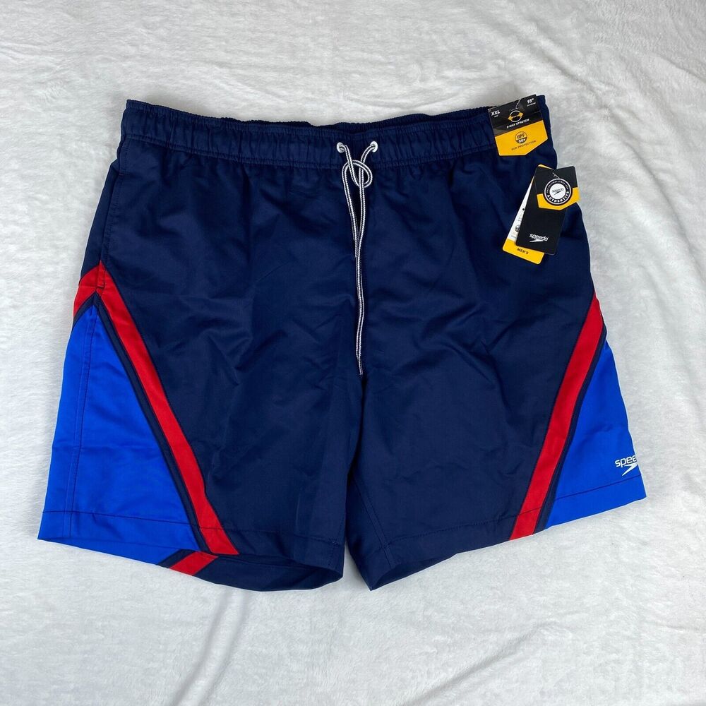 Speedo E-Board Swim Shorts Mens 2XL Navy Mesh Liner 2-Way Stretch UPF 50+